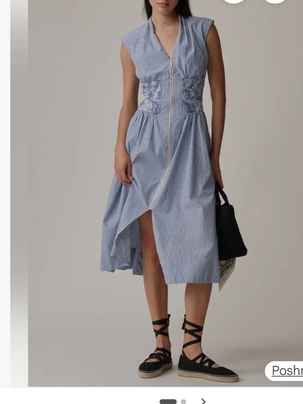 Anthropologie Tommie-cap sleeve smocked front zip shirt dress: shine edition